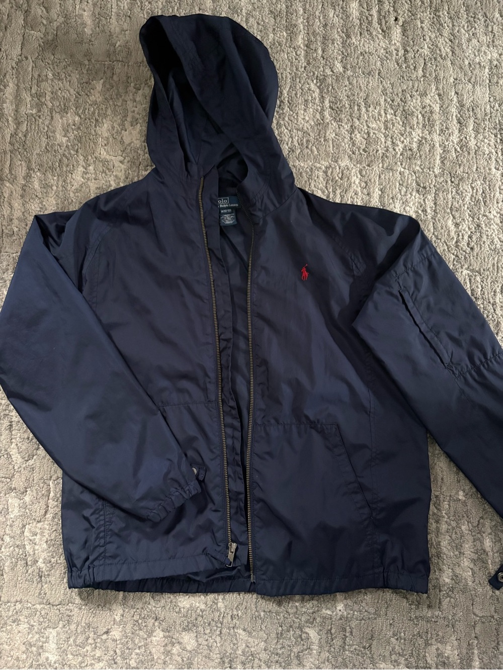 Ralph Lauren Navy Hooded Windbreaker with Red Polo Emblem